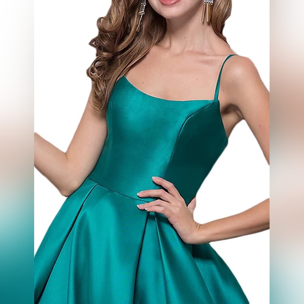 Spaghetti Strap Prom Dresses Long Strapless Satin Formal Evening Dresses Wedding - Picture 3 of 5